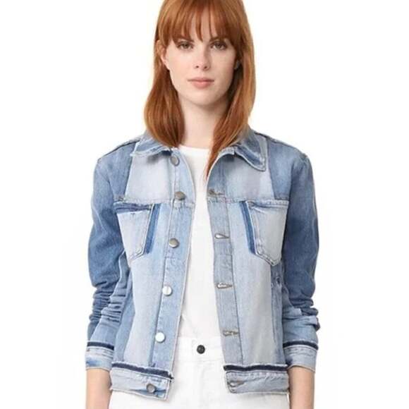 Frame Denim Jackets & Blazers - FRAME Nouveau Le Mix Multi Tone Denim Jacket Grey